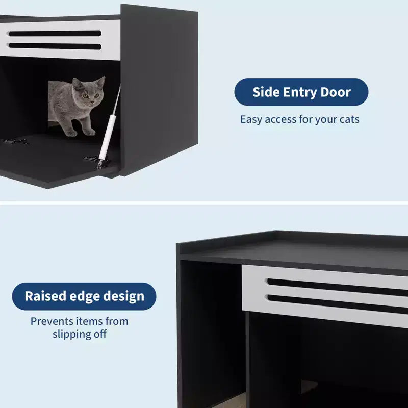 Black / Brown Ventilated Wood Cat Litter Box Enclosure, for 1–2 Cats
