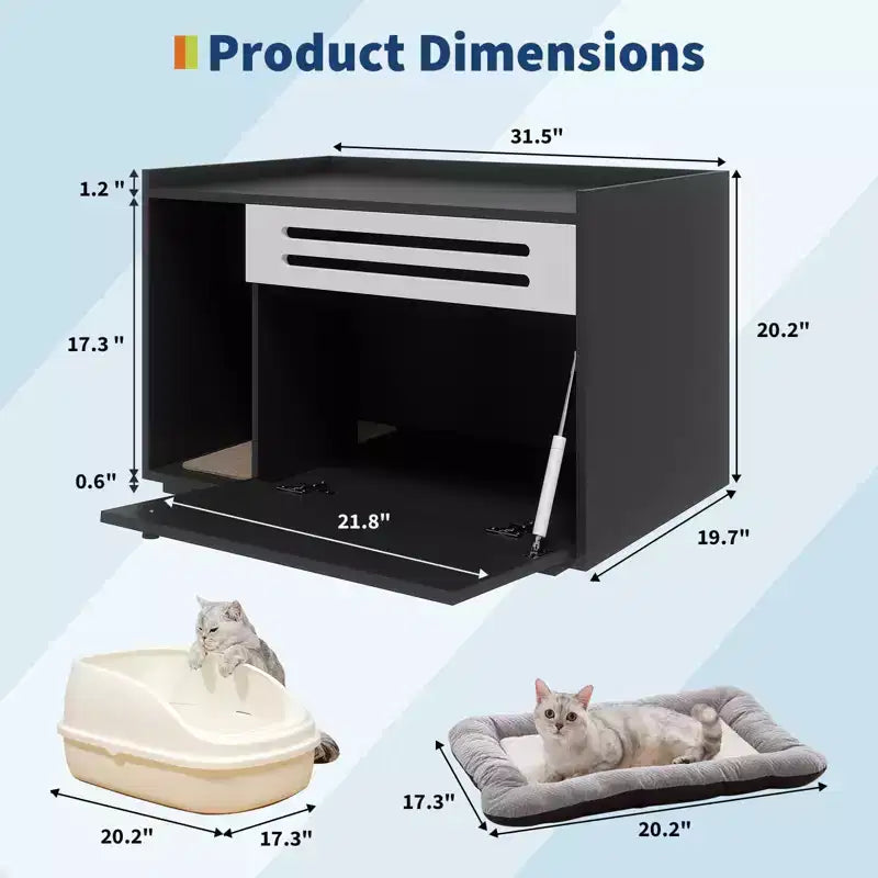 Black / Brown Ventilated Wood Cat Litter Box Enclosure, for 1–2 Cats