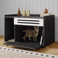 Cat Litter Box Furniture, Hidden Litter Box Enclosure - Ventilated Panel Drop Down Door Wood Indoor Cat House for Living Room Bedroom