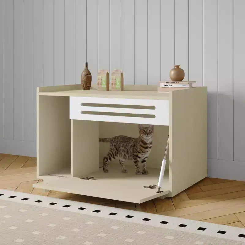 Black / Brown Ventilated Wood Cat Litter Box Enclosure, for 1–2 Cats