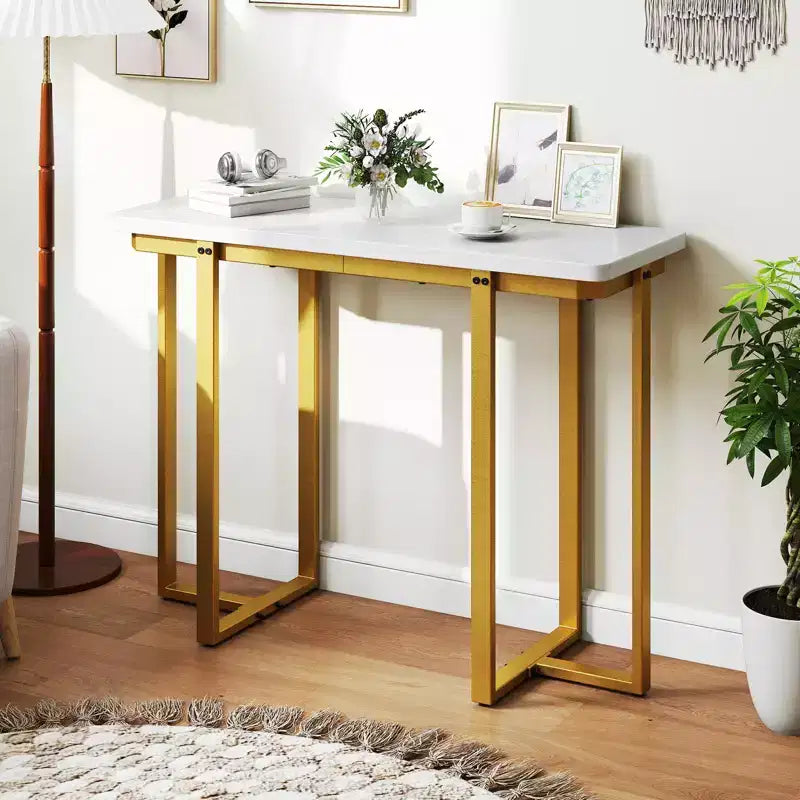 Costway Console Table 42 Modern Faux Marble Entryway Table w/ Geometric Metal Frame