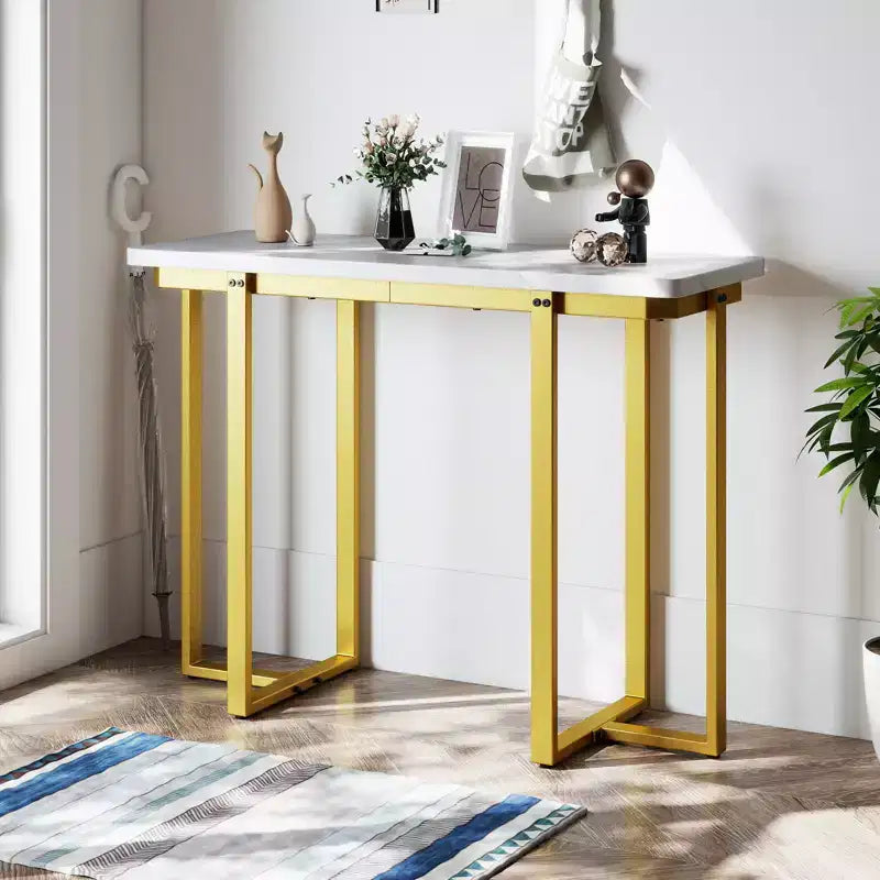 Costway Console Table 42 Modern Faux Marble Entryway Table w/ Geometric Metal Frame