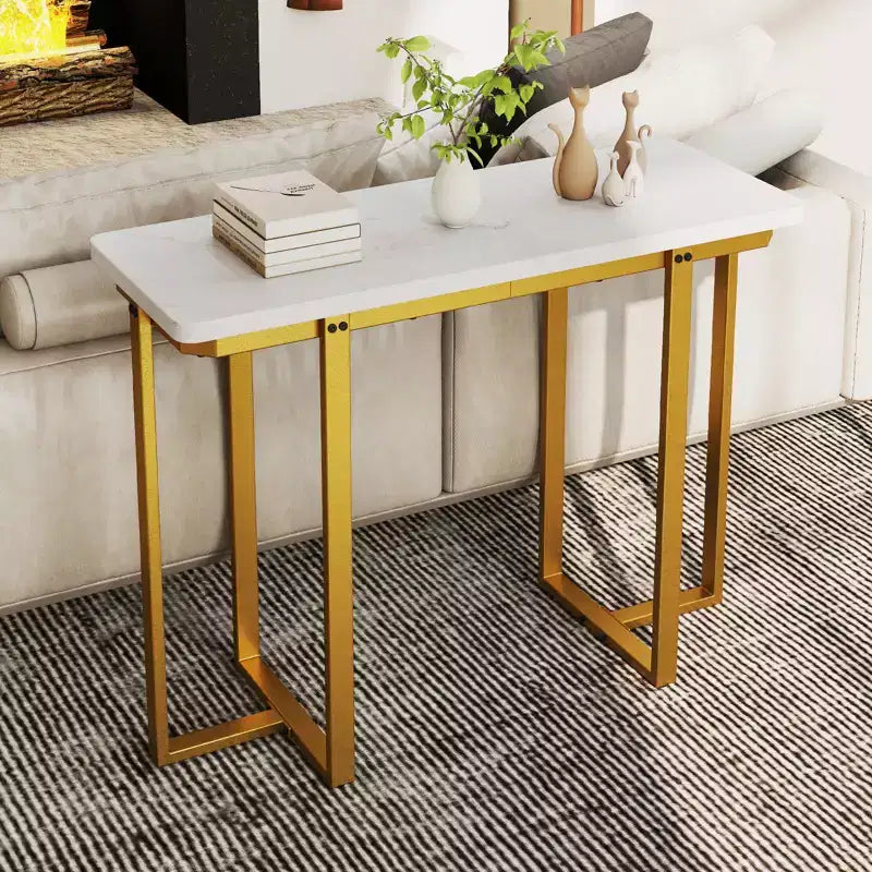 Costway Console Table 42 Modern Faux Marble Entryway Table w/ Geometric Metal Frame