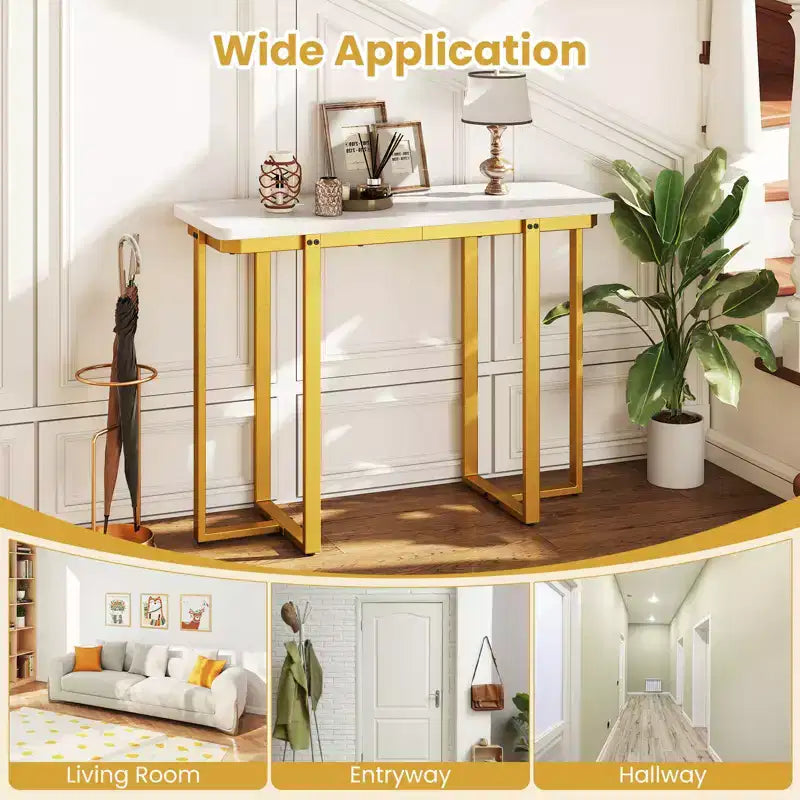Costway Console Table 42 Modern Faux Marble Entryway Table w/ Geometric Metal Frame