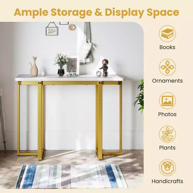 Costway Console Table 42 Modern Faux Marble Entryway Table w/ Geometric Metal Frame