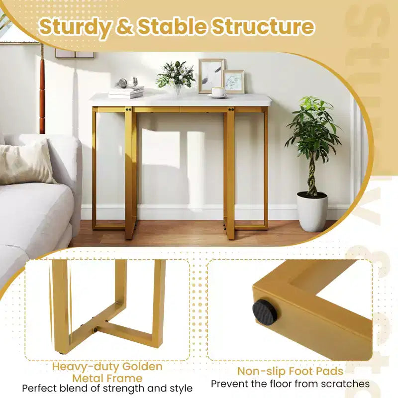 Costway Console Table 42 Modern Faux Marble Entryway Table w/ Geometric Metal Frame