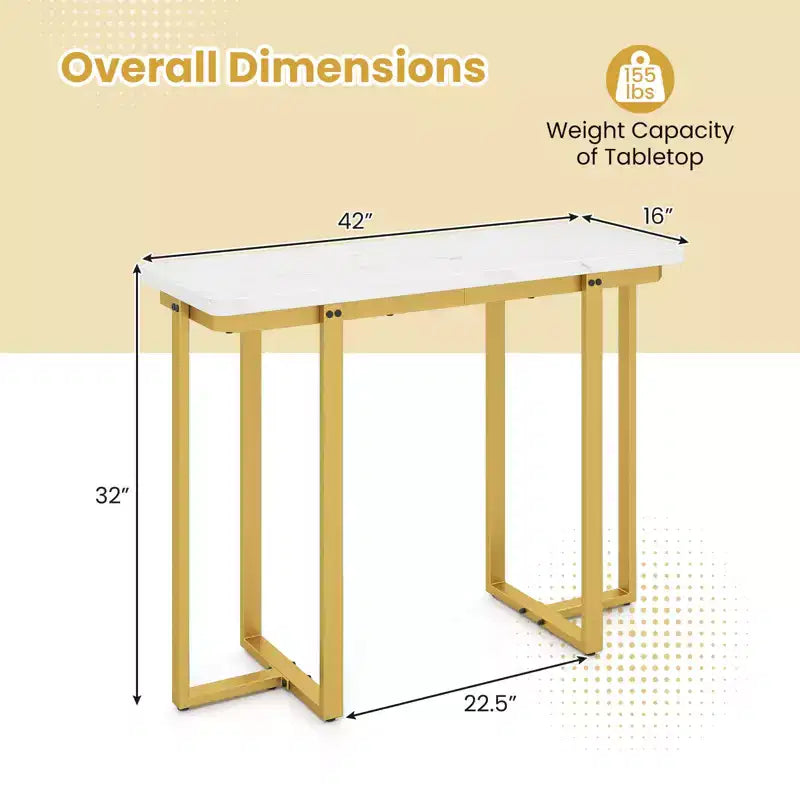Costway Console Table 42 Modern Faux Marble Entryway Table w/ Geometric Metal Frame
