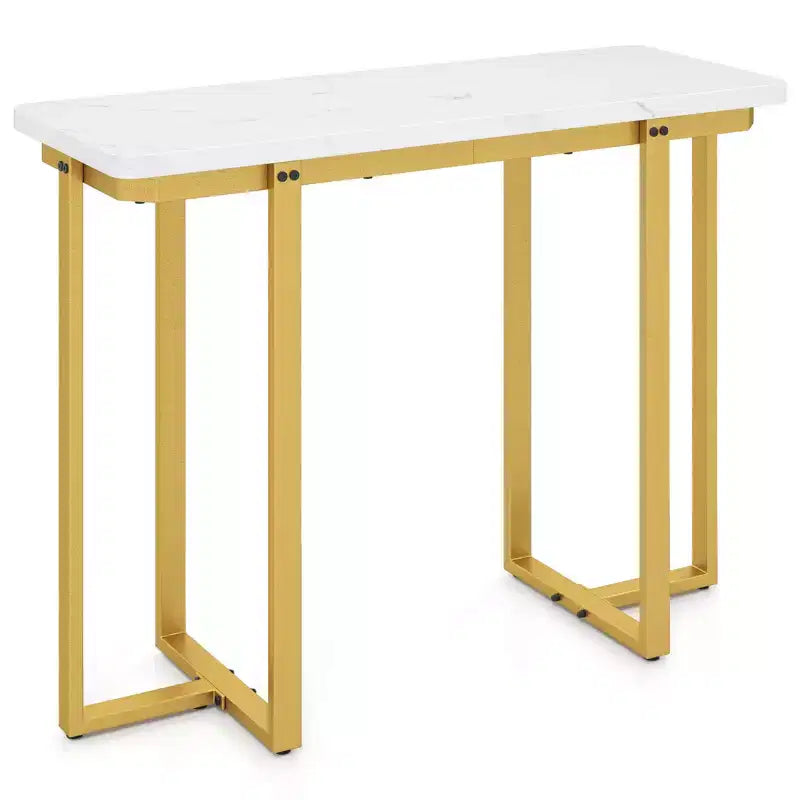 Costway Console Table 42 Modern Faux Marble Entryway Table w/ Geometric Metal Frame