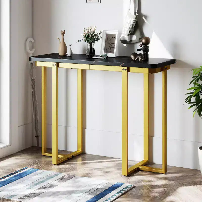 Costway Console Table 42 Modern Faux Marble Entryway Table w/ Geometric Metal Frame