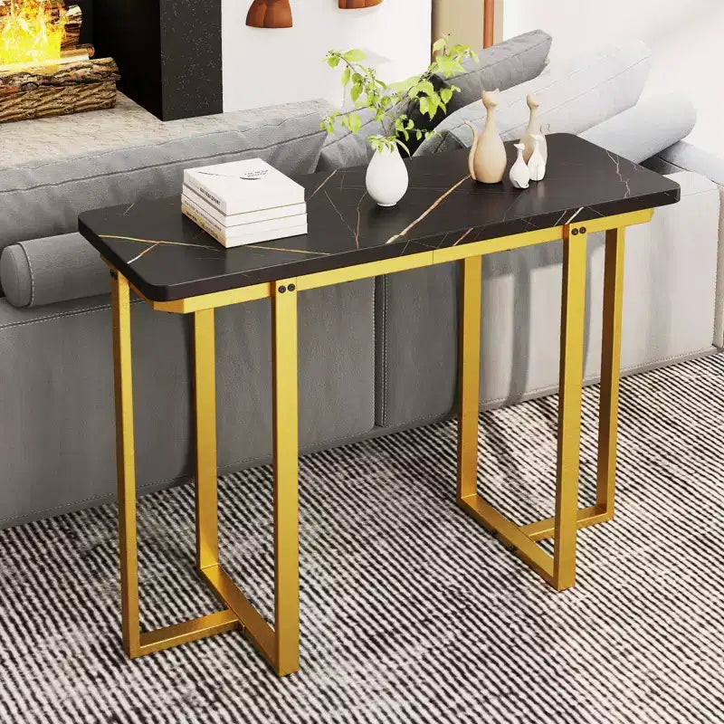Costway Console Table 42 Modern Faux Marble Entryway Table w/ Geometric Metal Frame