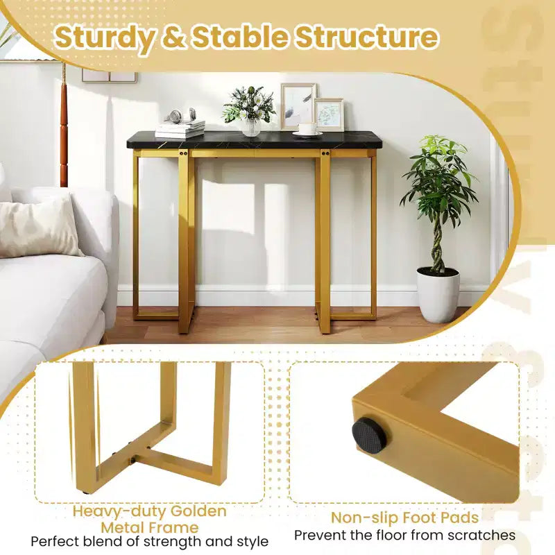 Costway Console Table 42 Modern Faux Marble Entryway Table w/ Geometric Metal Frame