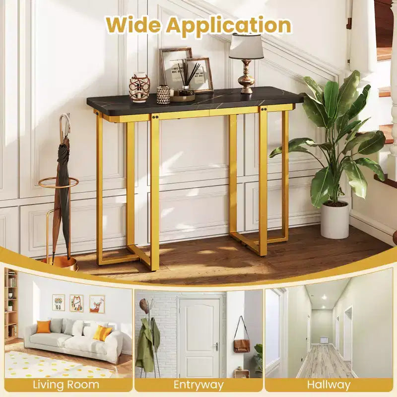 Costway Console Table 42 Modern Faux Marble Entryway Table w/ Geometric Metal Frame
