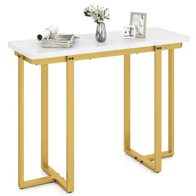 Costway Console Table 42 Modern Faux Marble Entryway Table w/ Geometric Metal Frame