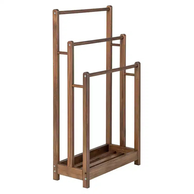Rustic Brown 3-Bar Freestanding Towel Rack with Bottom Shelf, 1-Person