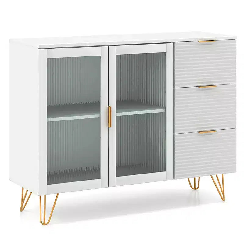 White Kitchen Sideboard Buffet Cabinet with 3 Drawers and 2 Doors