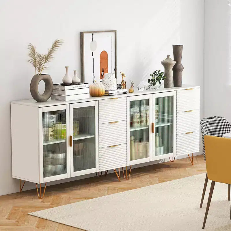 White Kitchen Sideboard Buffet Cabinet with 3 Drawers and 2 Doors
