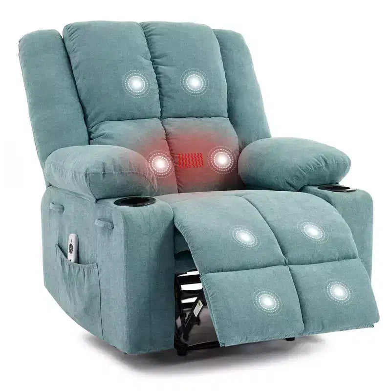 Brown / Light Blue Single-Seat Recliner Chair with Massage & Heating