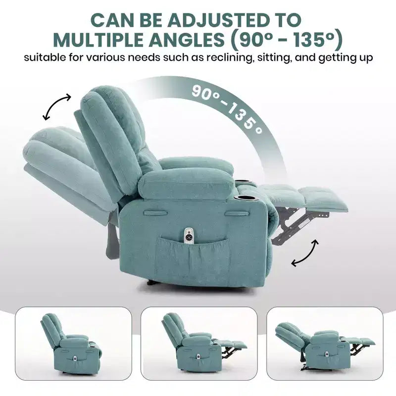 Brown / Light Blue Single-Seat Recliner Chair with Massage & Heating