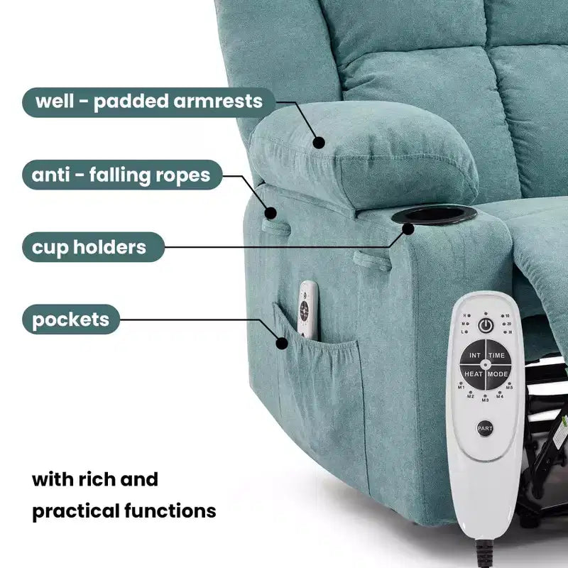 Brown / Light Blue Single-Seat Recliner Chair with Massage & Heating