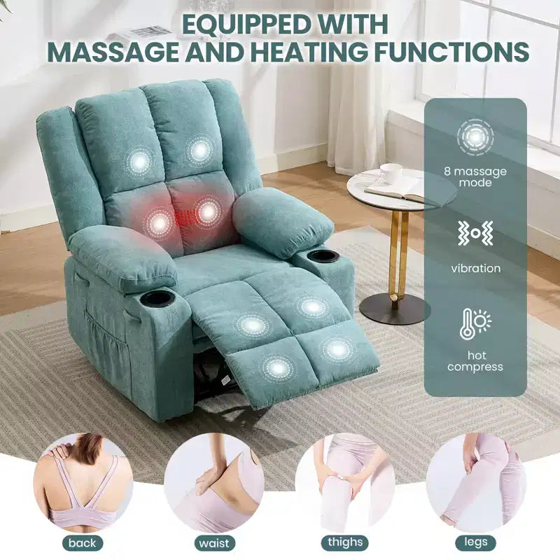 Brown / Light Blue Single-Seat Recliner Chair with Massage & Heating