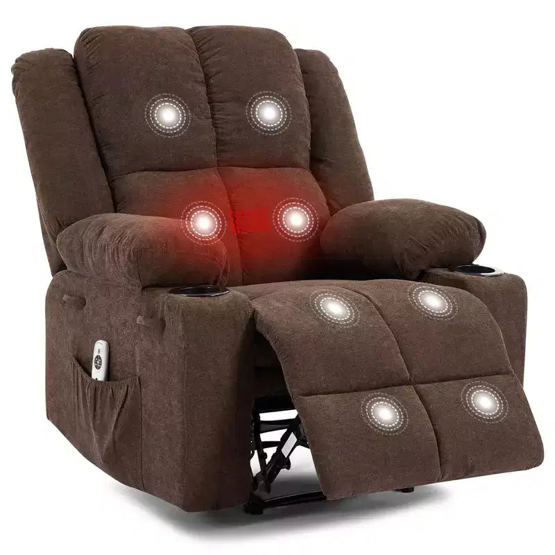 Brown / Light Blue Single-Seat Recliner Chair with Massage & Heating