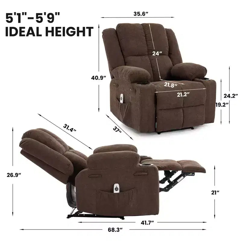 Brown / Light Blue Single-Seat Recliner Chair with Massage & Heating
