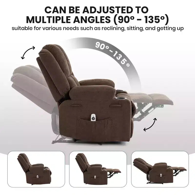 Brown / Light Blue Single-Seat Recliner Chair with Massage & Heating