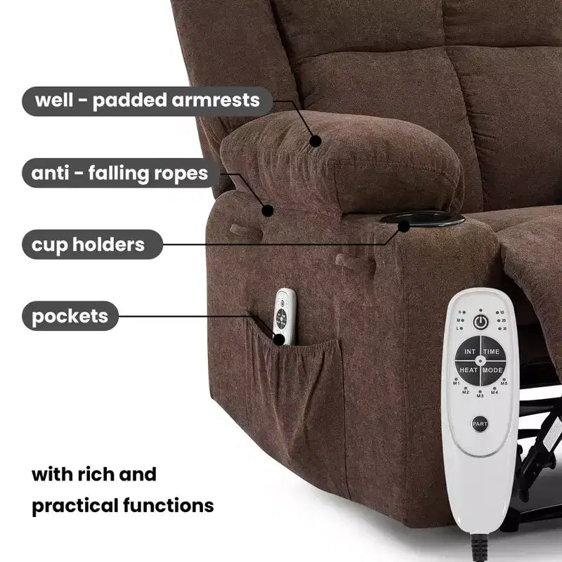 Brown / Light Blue Single-Seat Recliner Chair with Massage & Heating