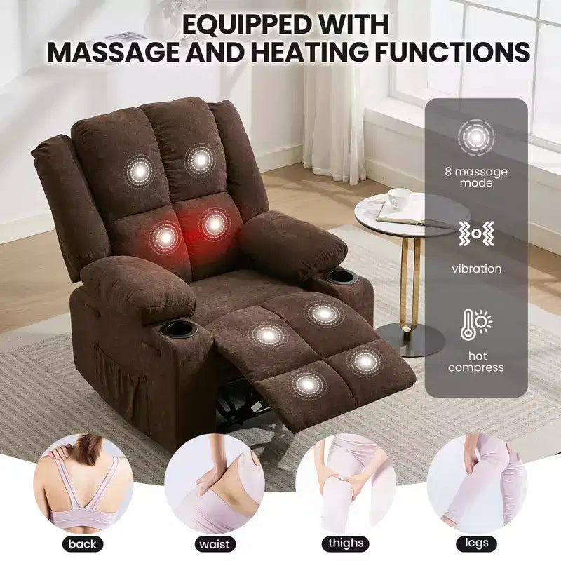 Brown / Light Blue Single-Seat Recliner Chair with Massage & Heating