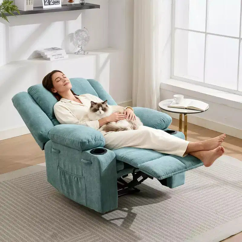 Brown / Light Blue Single-Seat Recliner Chair with Massage & Heating
