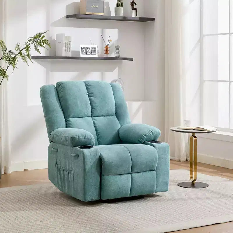 Brown / Light Blue Single-Seat Recliner Chair with Massage & Heating
