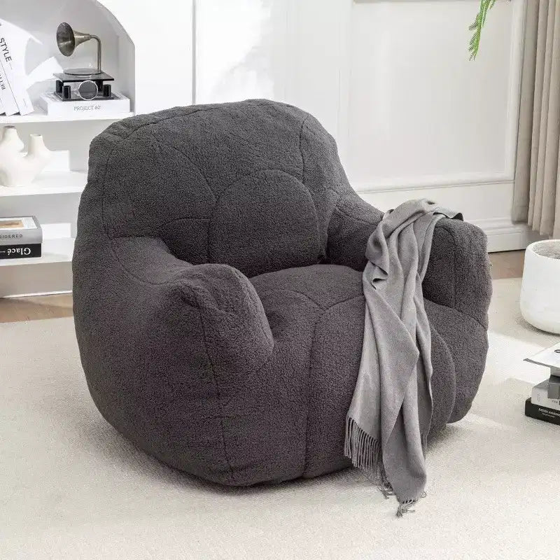 Dark Blue / Dark Gray / Light Blue / White Teddy Fabric Memory Foam Bean Bag Chair – 1 Seat