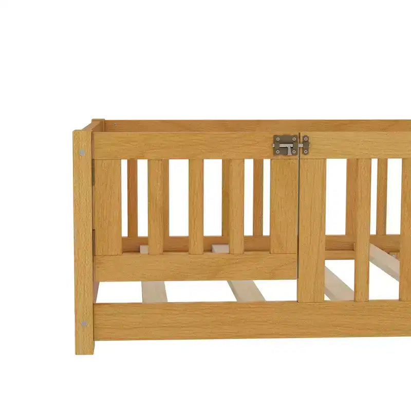 Gray/Natural/White Low-Profile Kids Floor Bed with Guardrails & Door – Twin/Full/Queen, 1–2 Users