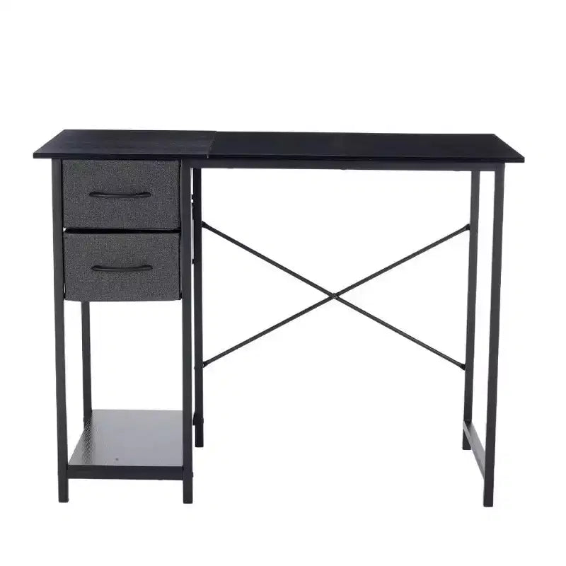 TUYOHW Computer Desk with 2 Fabric Drawers & Shelf,Narrow Writing Table,Space Saving Design with Iron Hook