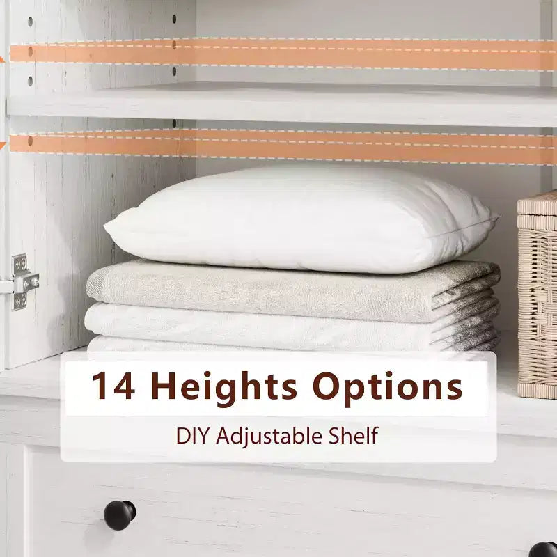 White Tall Storage Cabinet – 2 Doors, 2 Drawers, Adjustable Shelves