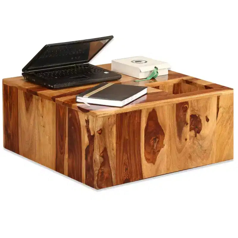 Brown Square Solid Acacia Wood Coffee Table, Seats 1
