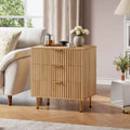 Natural 3-Drawer Fluted Nightstand - Modern Deep-Drawer Chest with Wide Top for Bedroom, Living Room, Hallway & Kids' Room.