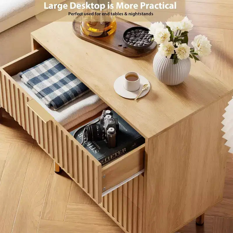 Green Fluted 3-Drawer Nightstand, Single