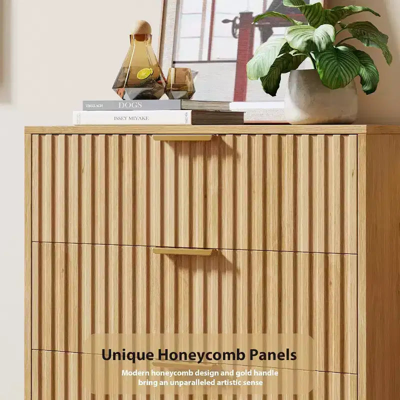 Green Fluted 3-Drawer Nightstand, Single
