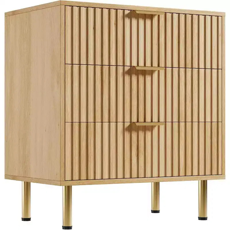 Green Fluted 3-Drawer Nightstand, Single