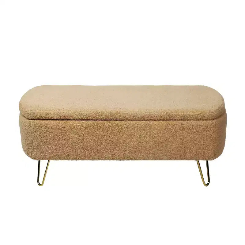 Beige/Blue/Gray/Off-White/Pink Faux Fur Storage Ottoman Bench, Gold Legs, Seats 1