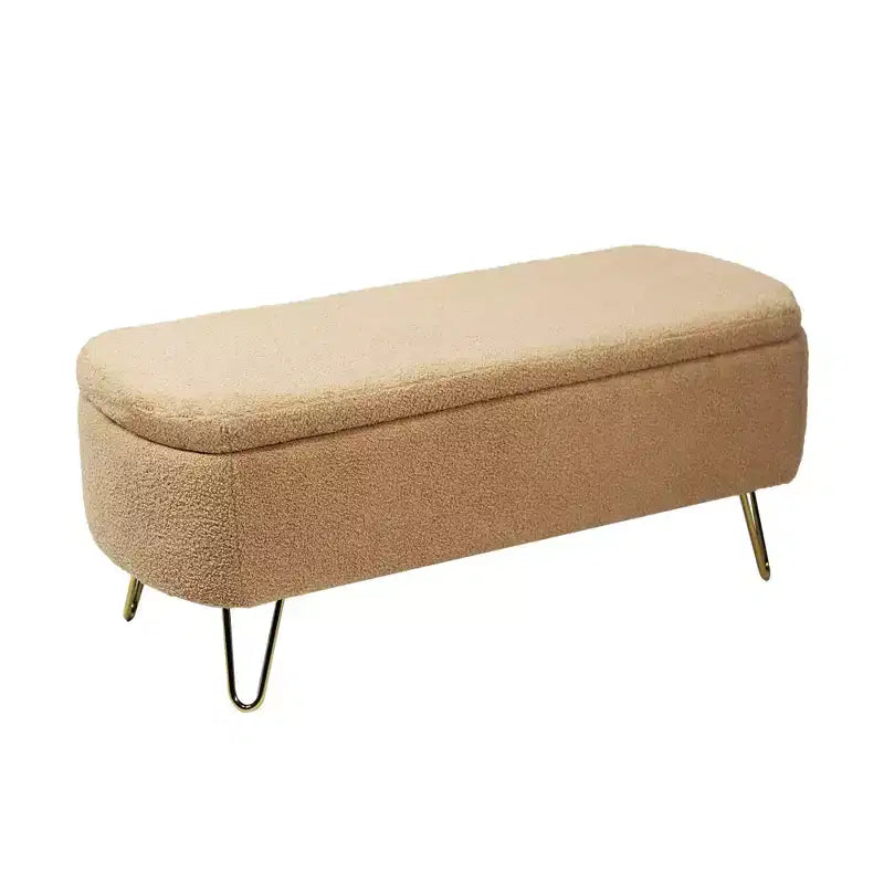 Beige/Blue/Gray/Off-White/Pink Faux Fur Storage Ottoman Bench, Gold Legs, Seats 1