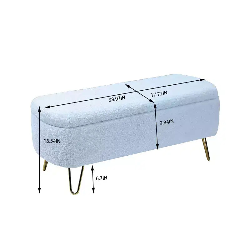 Beige/Blue/Gray/Off-White/Pink Faux Fur Storage Ottoman Bench, Gold Legs, Seats 1