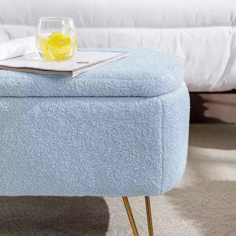 Beige/Blue/Gray/Off-White/Pink Faux Fur Storage Ottoman Bench, Gold Legs, Seats 1