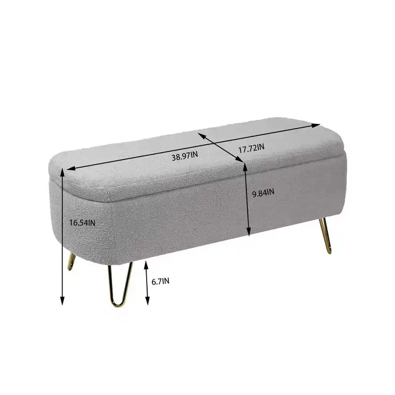Beige/Blue/Gray/Off-White/Pink Faux Fur Storage Ottoman Bench, Gold Legs, Seats 1