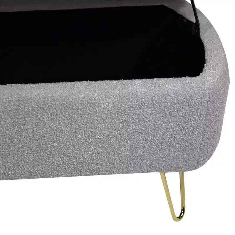 Beige/Blue/Gray/Off-White/Pink Faux Fur Storage Ottoman Bench, Gold Legs, Seats 1