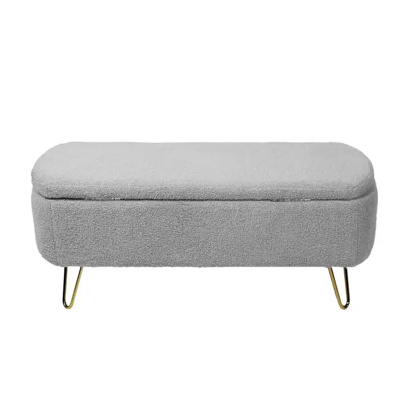 Beige/Blue/Gray/Off-White/Pink Faux Fur Storage Ottoman Bench, Gold Legs, Seats 1