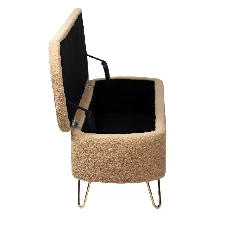 Beige/Blue/Gray/Off-White/Pink Faux Fur Storage Ottoman Bench, Gold Legs, Seats 1