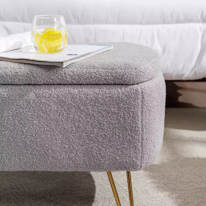 Beige/Blue/Gray/Off-White/Pink Faux Fur Storage Ottoman Bench, Gold Legs, Seats 1