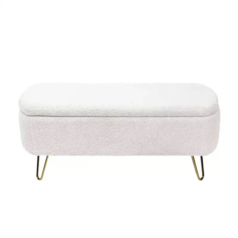 Beige/Blue/Gray/Off-White/Pink Faux Fur Storage Ottoman Bench, Gold Legs, Seats 1